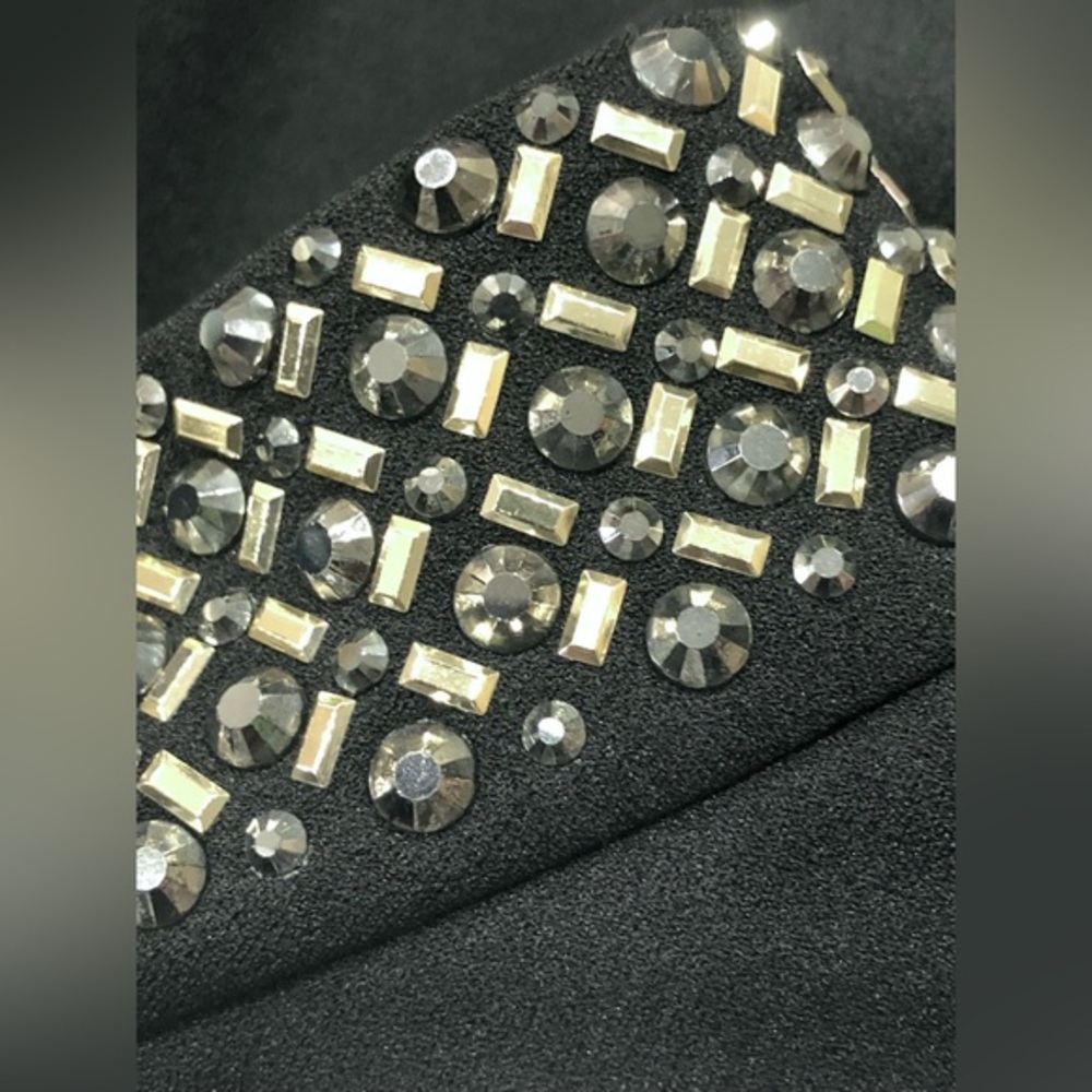 Calvin Klein Black Gold Metallic Embellished Mock Neck Fit & Flare Dress size 12 - Picture 7 of 8